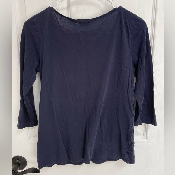 J. Crew Navy Blue Daisy Lace 3/4 Sleeve Top Women’s Size XS - Picture 2 of 4
